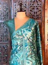 Aqua Blue tusser saree- PBR31T2C