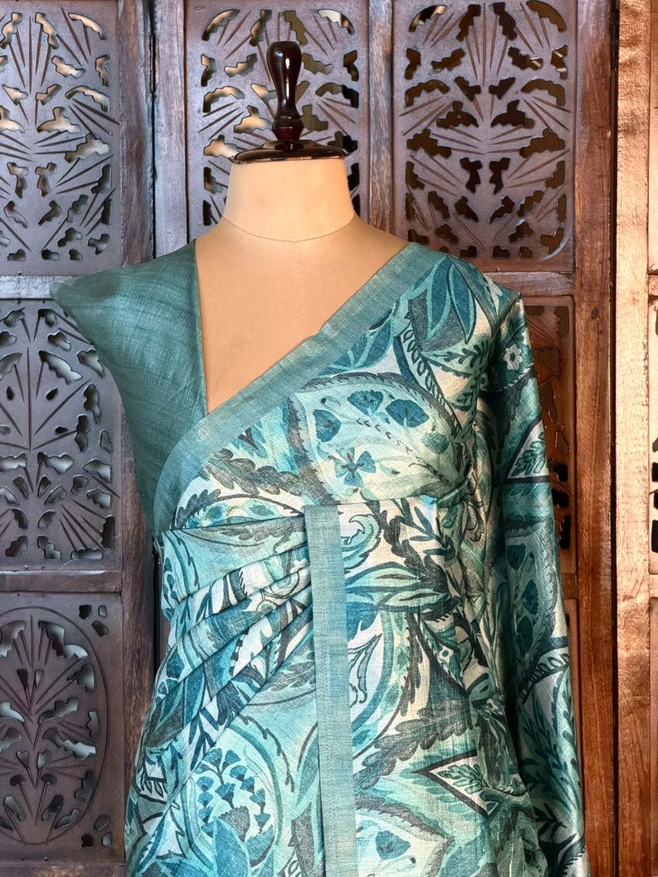 Aqua Blue tusser saree- PBR31T2C