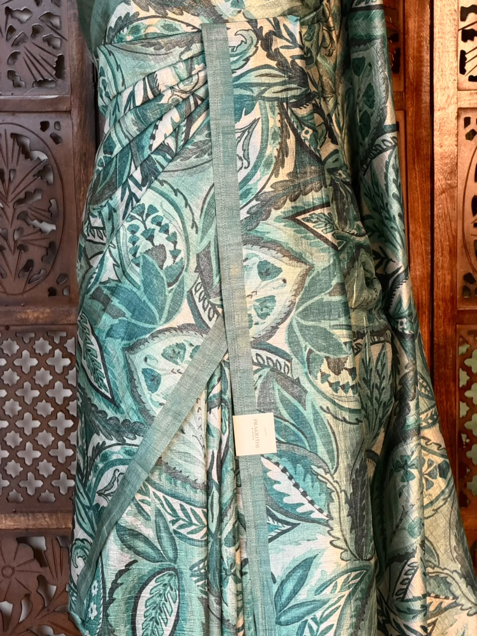Aqua Blue tusser saree- PBR31T2C