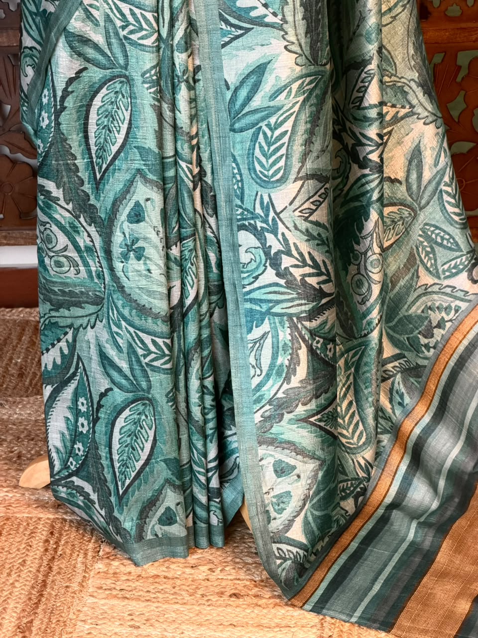 Aqua Blue tusser saree- PBR31T2C