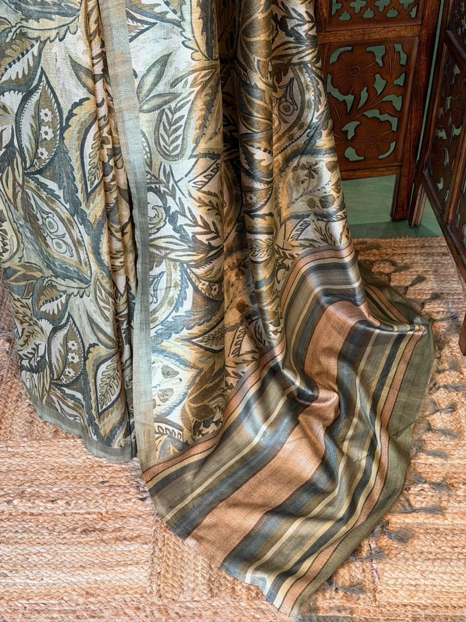 Fern Green tusser saree- PBR31T2A