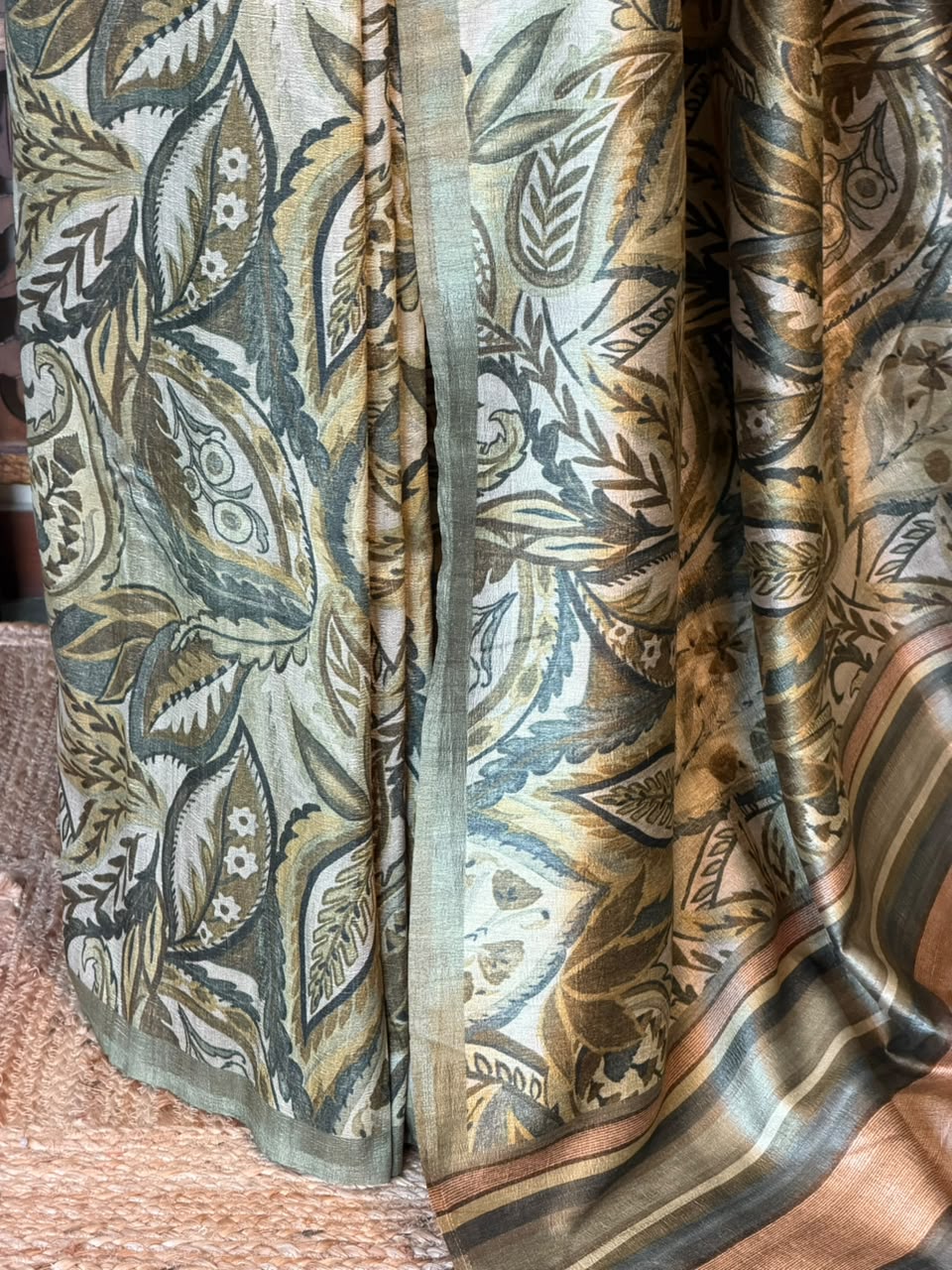 Fern Green tusser saree- PBR31T2A