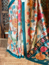 Sandal and Peacock Blue Tusser saree- PBR31T2H