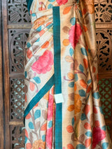 Sandal and Peacock Blue Tusser saree- PBR31T2H