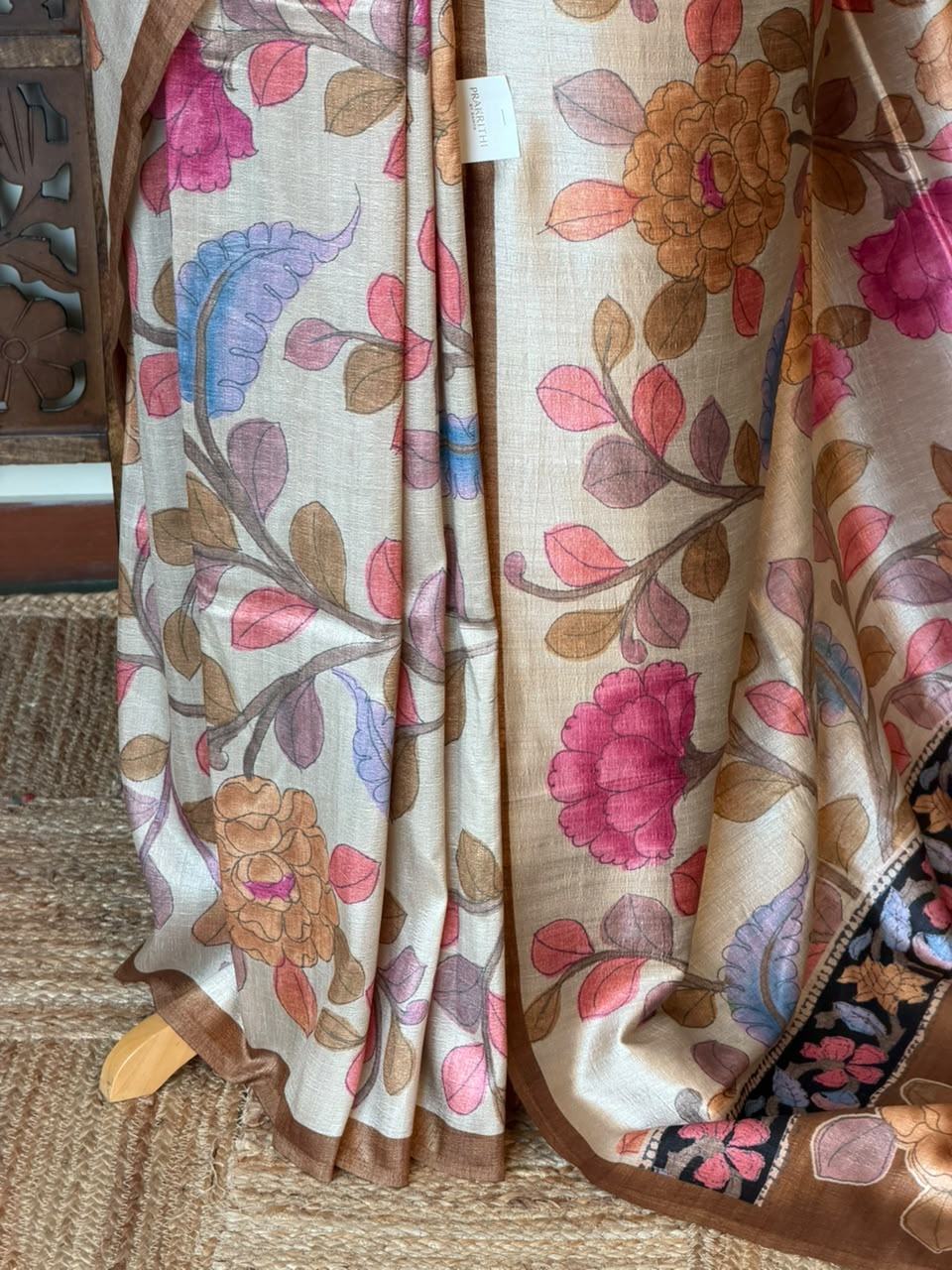 Sandal and Chicku Tusser saree- PBR31T2G