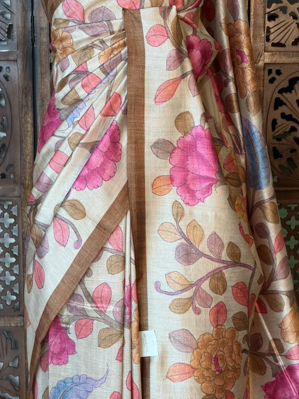 Sandal and Chicku Tusser saree- PBR31T2G