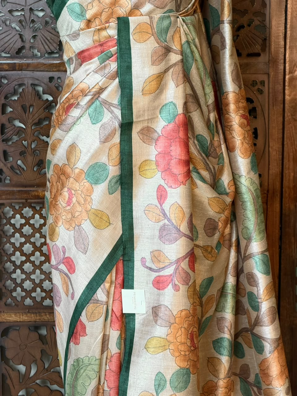 Sandal and Green Tusser saree- PBR31T2F