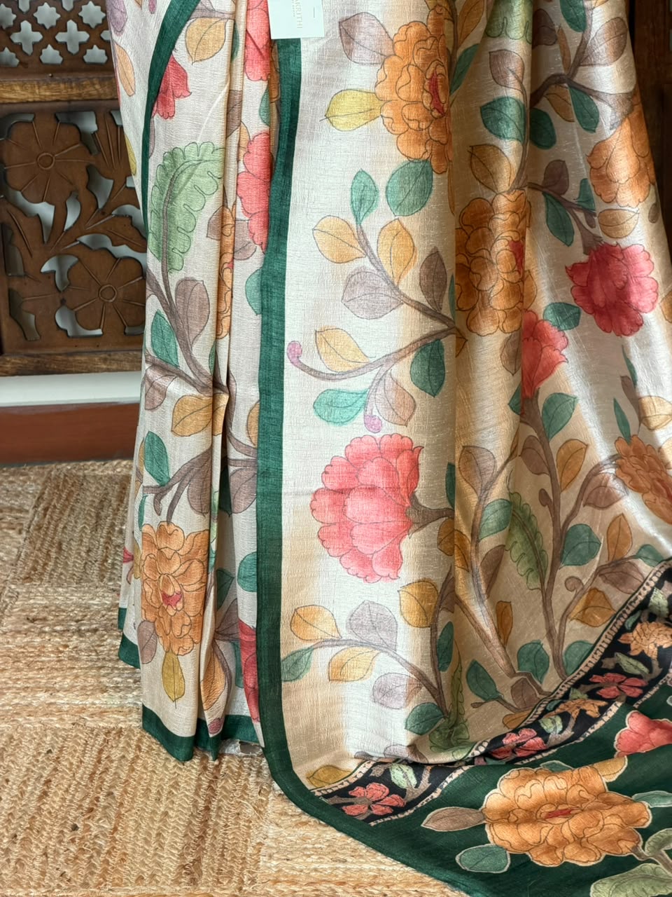 Sandal and Green Tusser saree- PBR31T2F