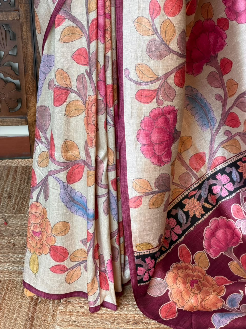 Sandal and Maroon Tusser saree- PBR31T2E