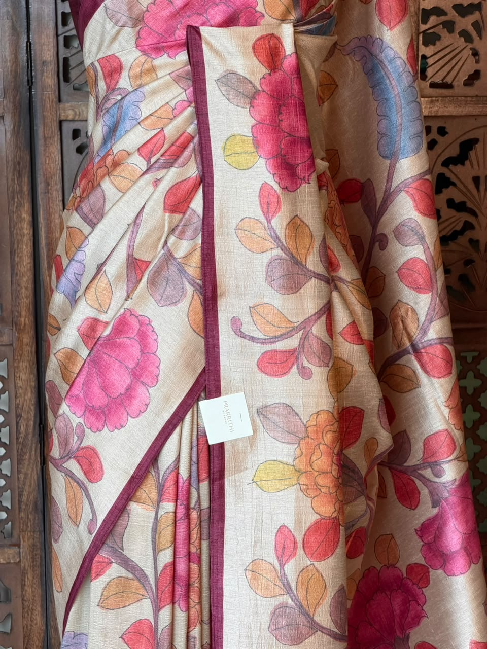Sandal and Maroon Tusser saree- PBR31T2E