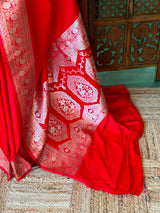 Red banarasi Mashru silk Saree - PBRH2