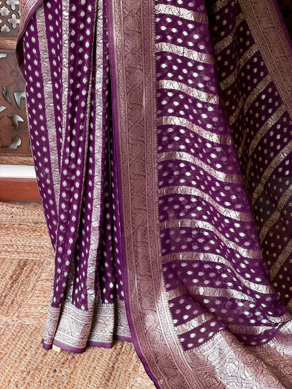 Dark Purple Banarasi khaddi Georgette Saree - PBRH1