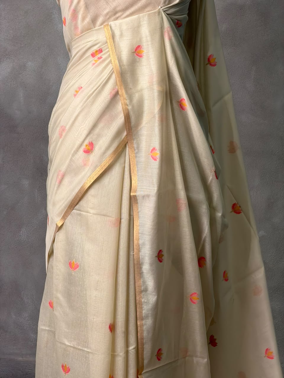 Ivory Chanderi silk cotton Jamdani woven saree- PBRJ21