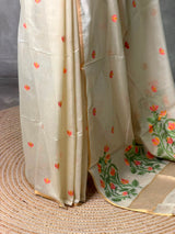 Ivory Chanderi silk cotton Jamdani woven saree- PBRJ21
