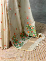 Ivory Chanderi silk cotton Jamdani woven saree- PBRJ21