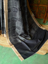 Black Tusser silk saree- PBR31T3