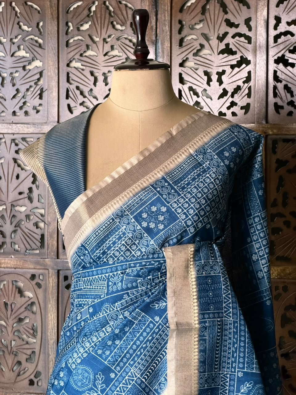 Blue Tusser silk saree- PBR31T3A
