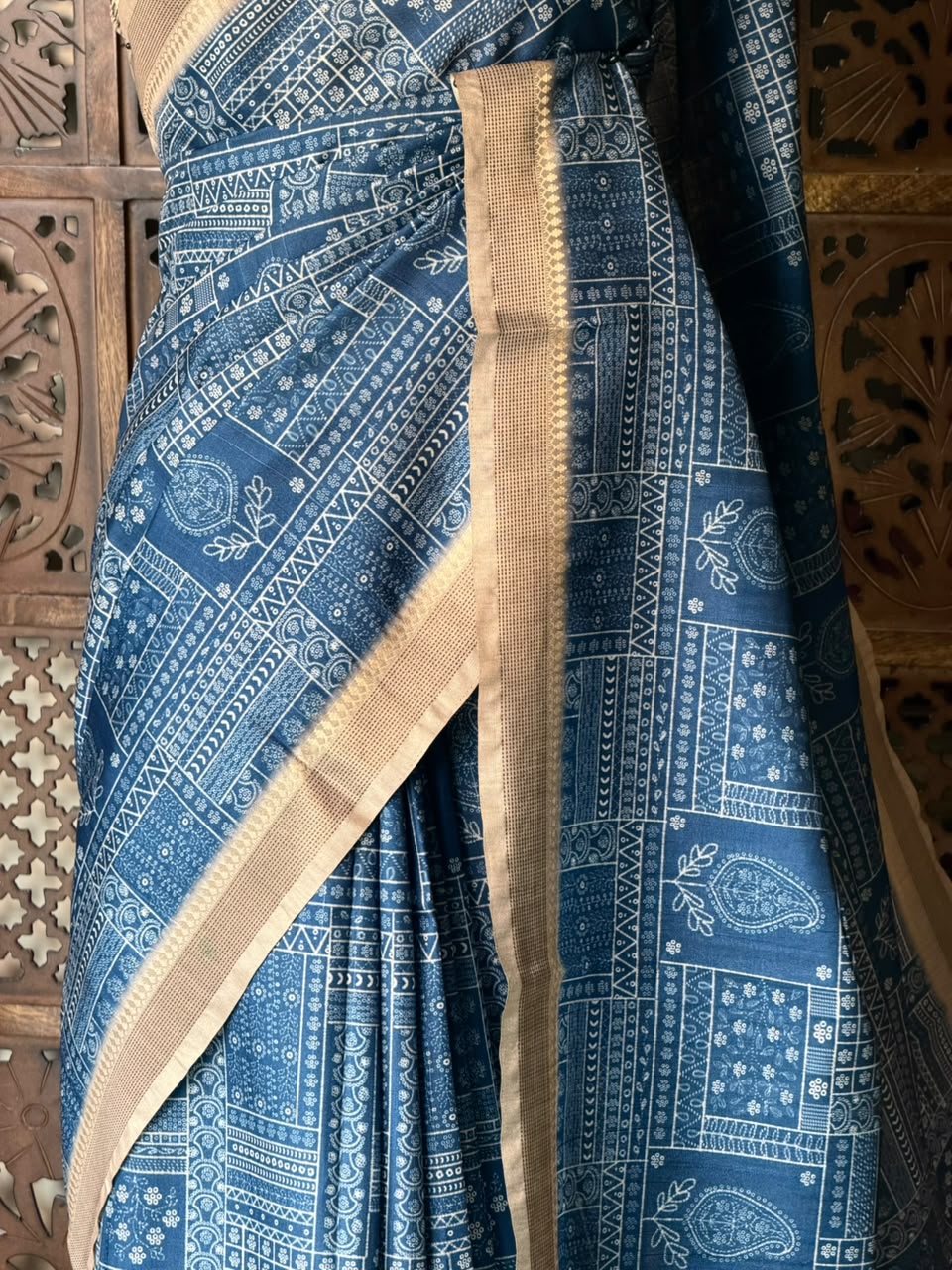 Blue Tusser silk saree- PBR31T3A