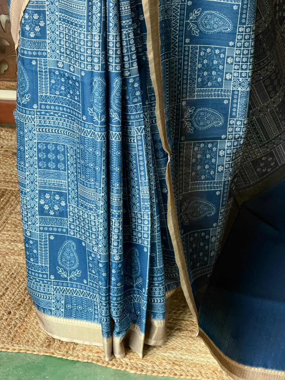 Blue Tusser silk saree- PBR31T3A