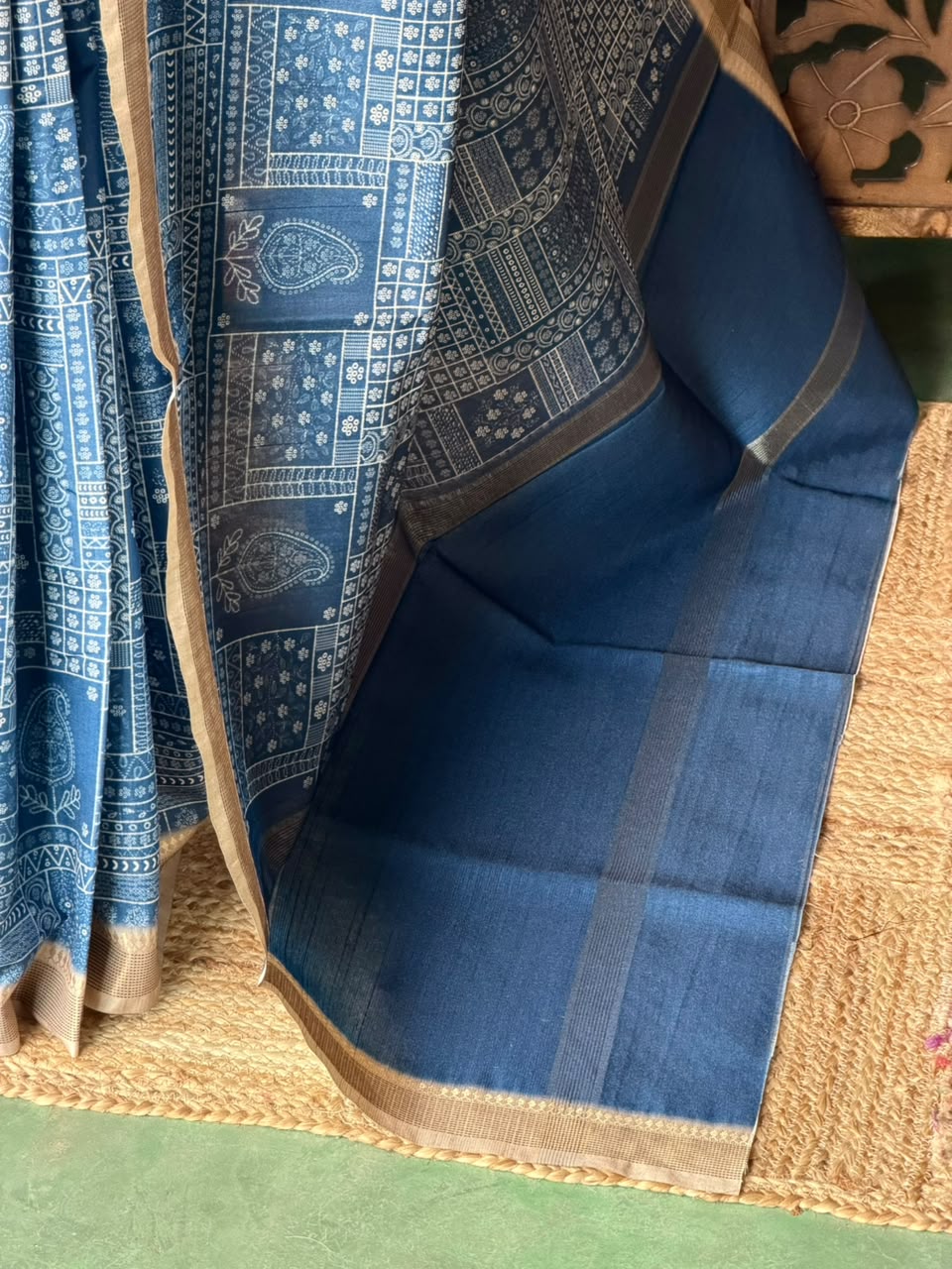 Blue Tusser silk saree- PBR31T3A