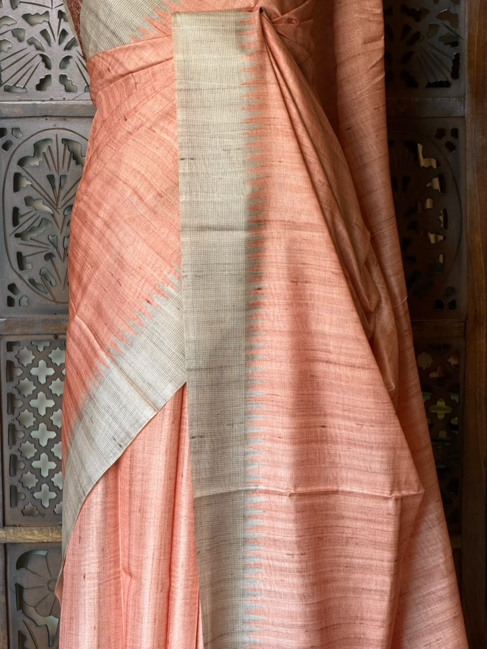 Orange Peach Tusser Silk saree- PBR31T4G