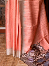 Orange Peach Tusser Silk saree- PBR31T4G