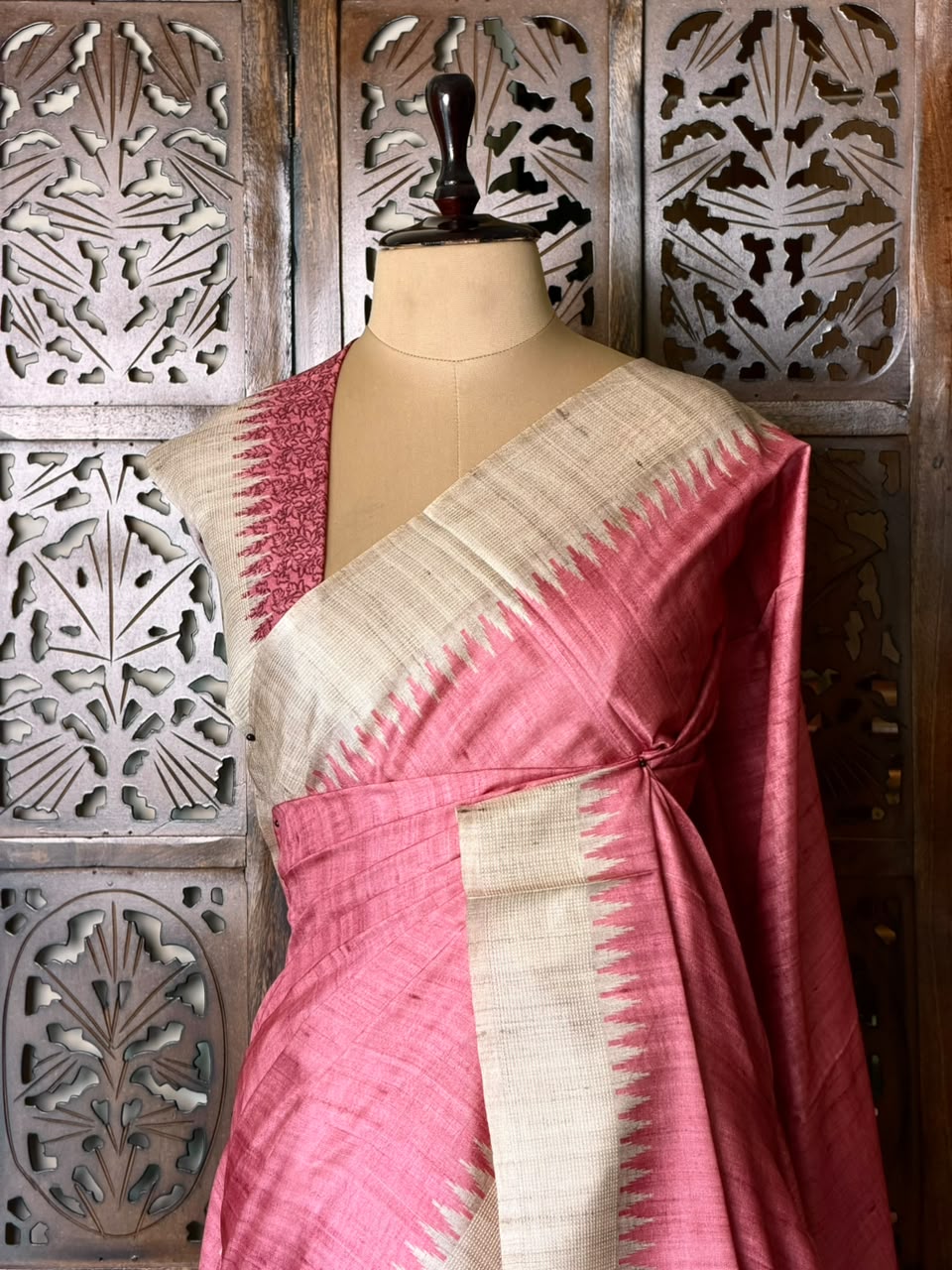 Pink Tusser Silk saree- PBR31T4E