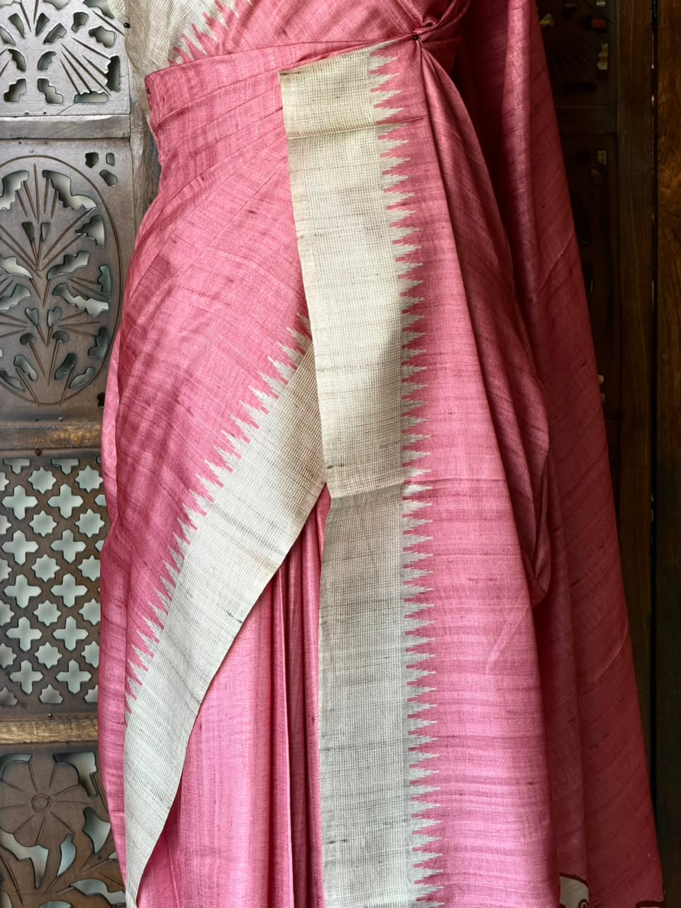 Pink Tusser Silk saree- PBR31T4E