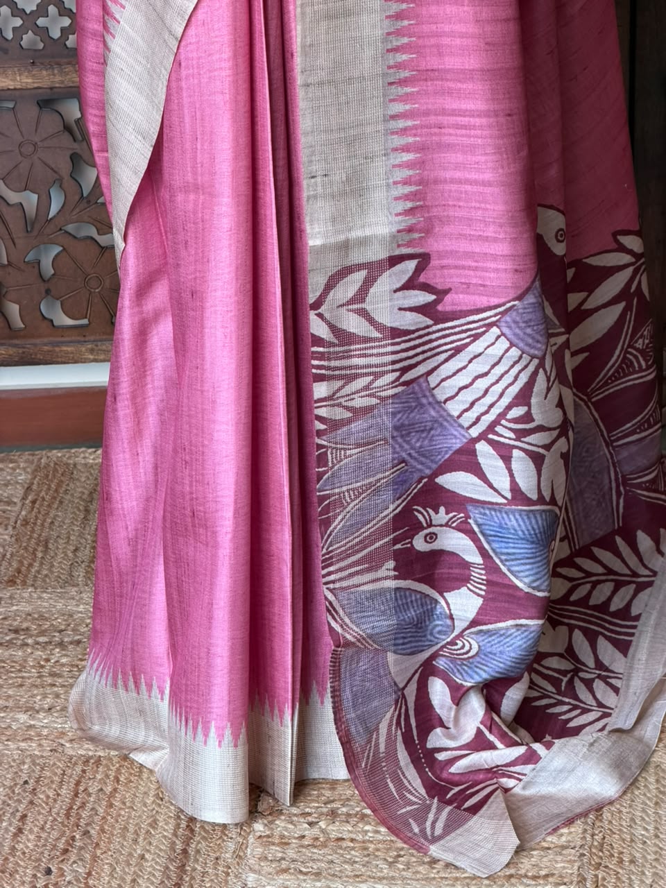Pink Tusser Silk saree- PBR31T4E