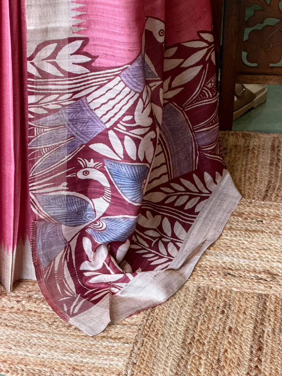 Pink Tusser Silk saree- PBR31T4E