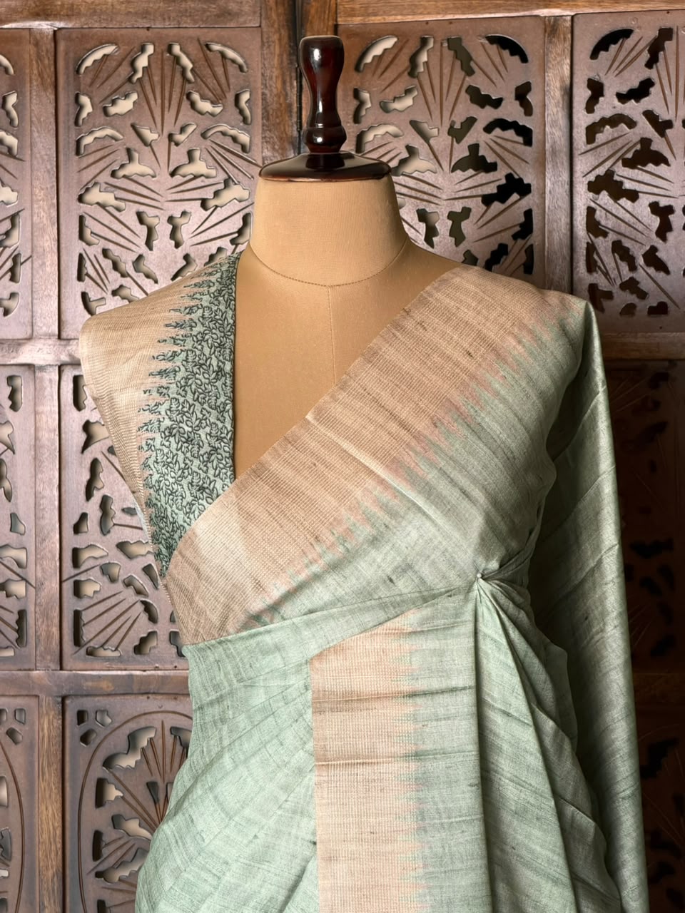 Pastal green Tusser saree- PBR31T4D