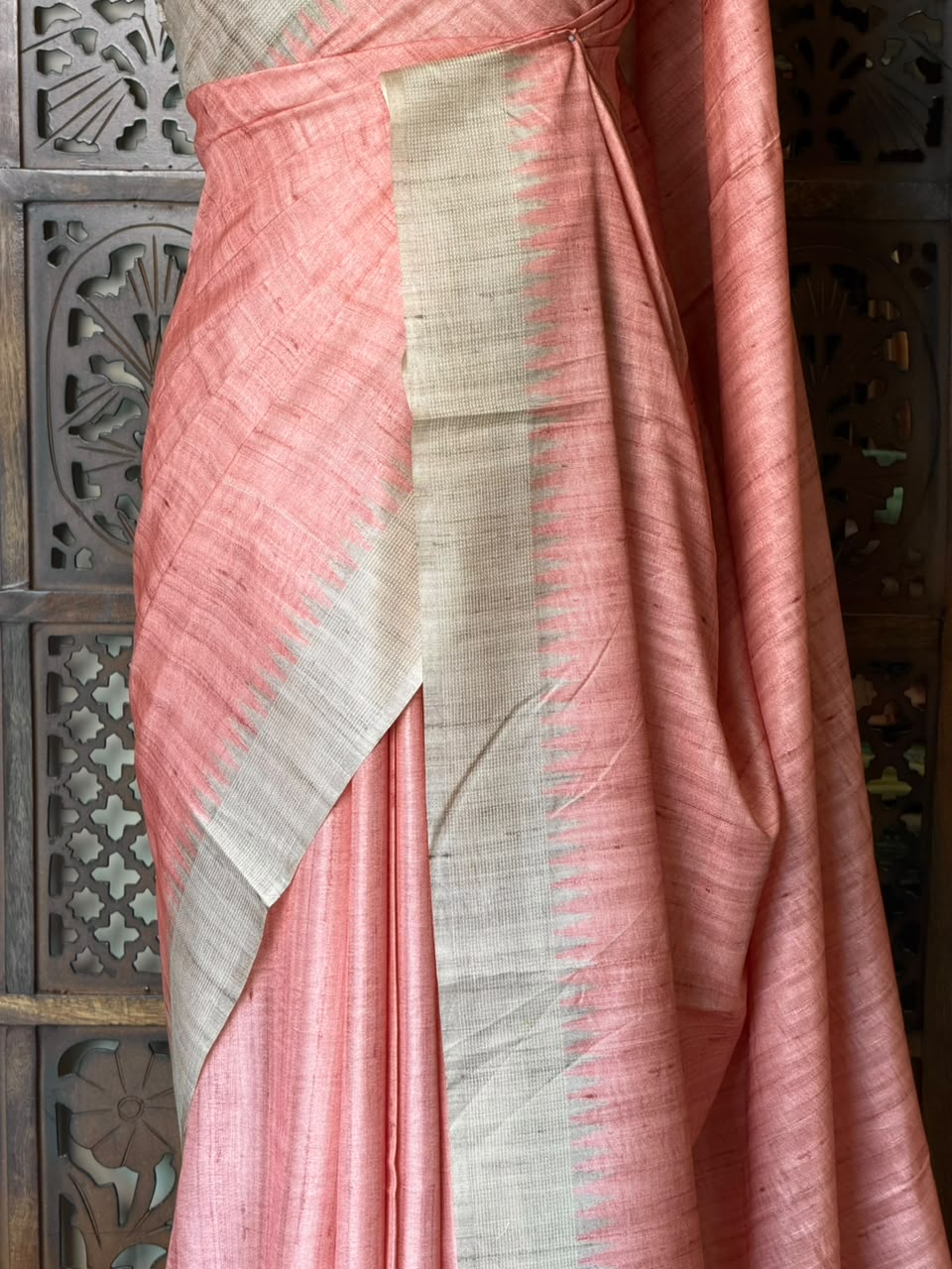 Peach Tusser saree- PBR31T4C