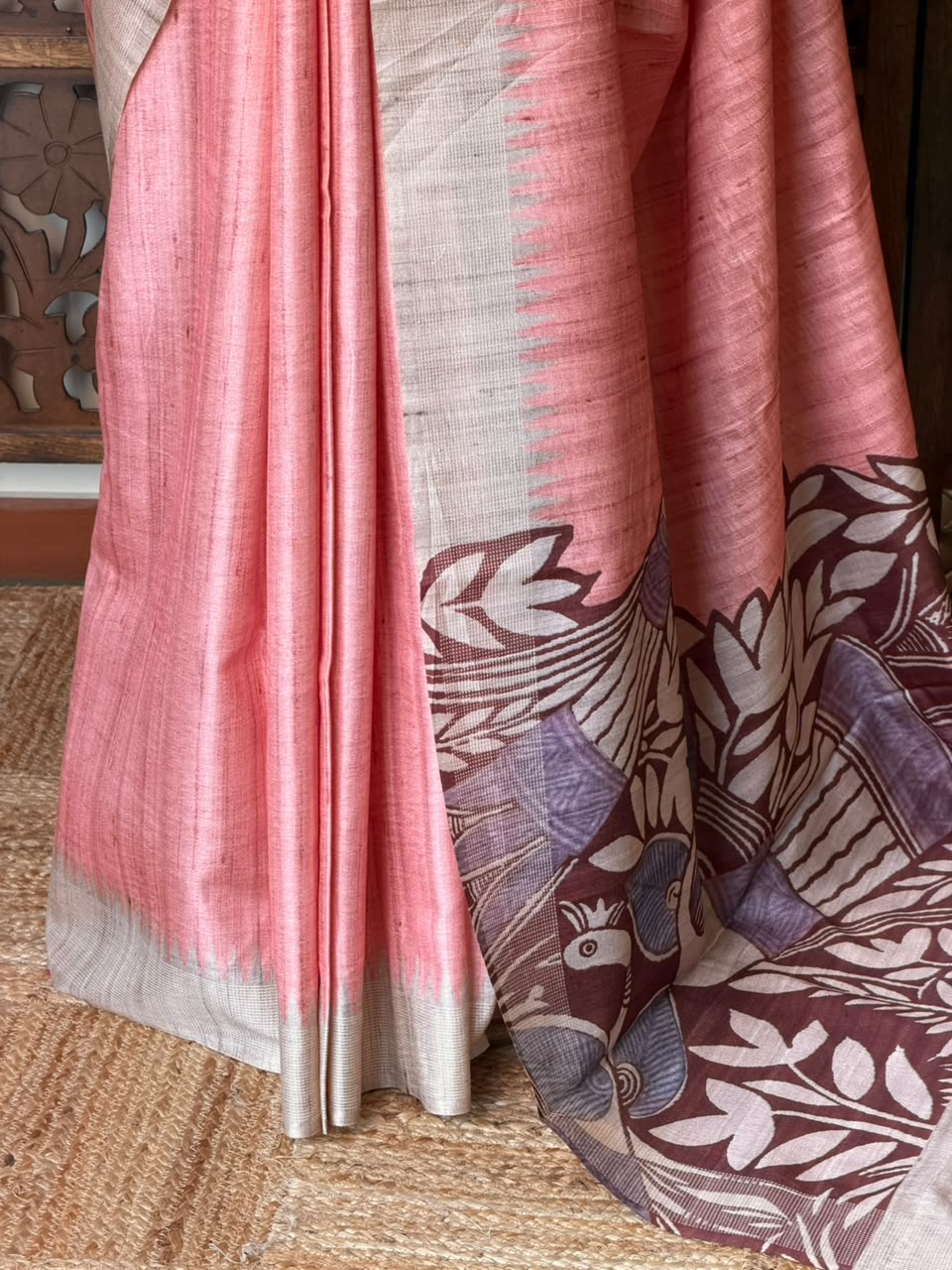 Peach Tusser saree- PBR31T4C