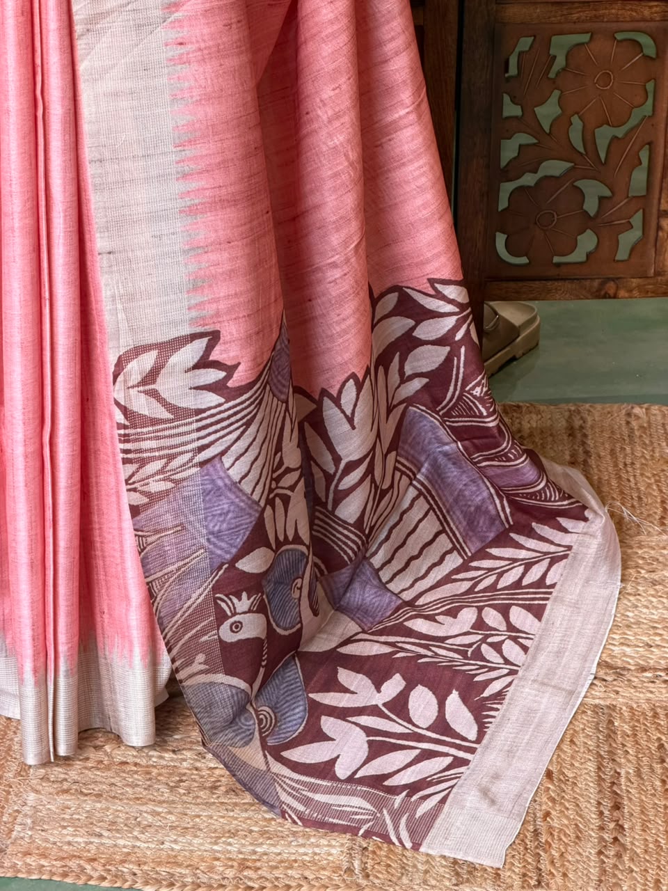 Peach Tusser saree- PBR31T4C