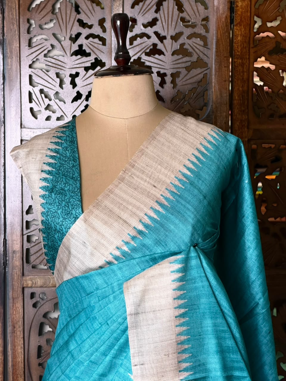 Blue Tusser saree- PBR31T4B