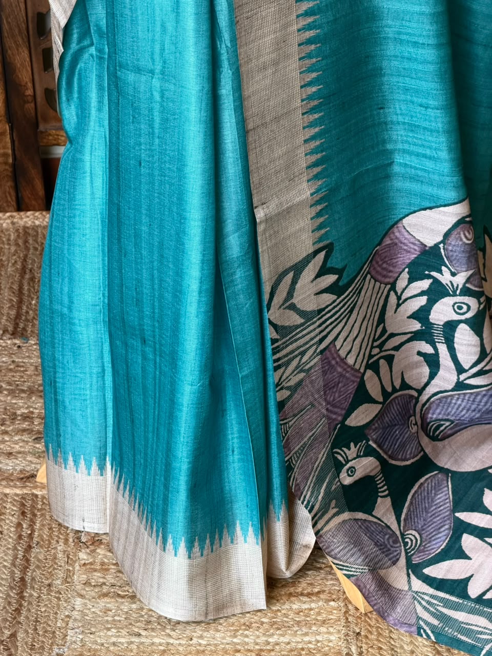 Blue Tusser saree- PBR31T4B