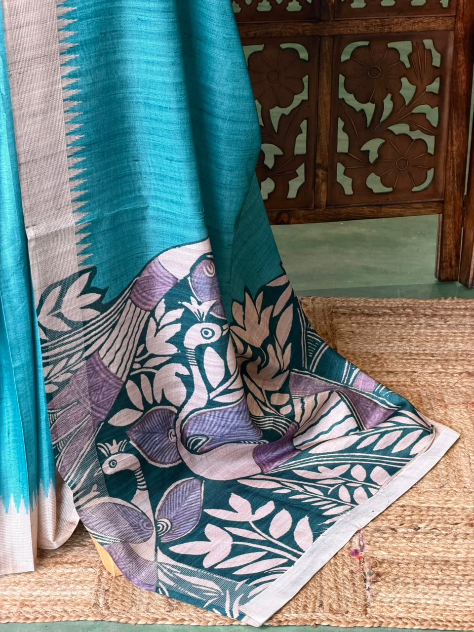 Blue Tusser saree- PBR31T4B