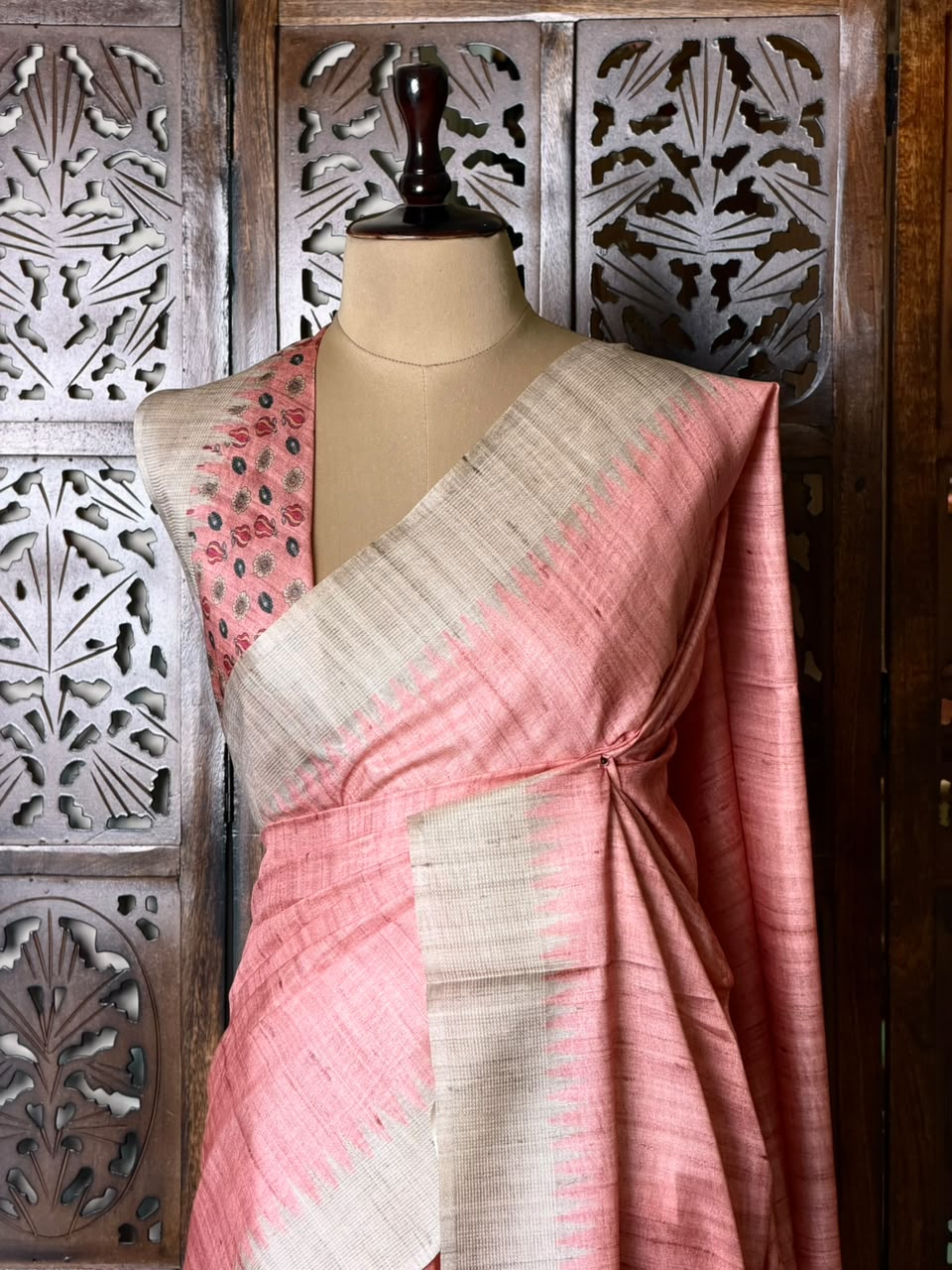 Pinkish Peach Tusser saree- PBR31T4A