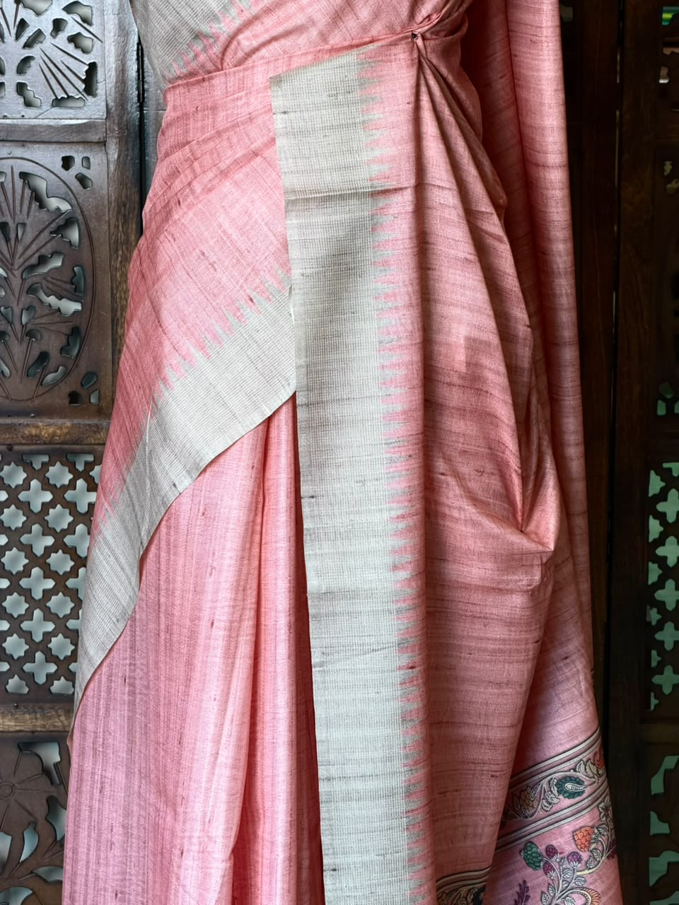 Pinkish Peach Tusser saree- PBR31T4A