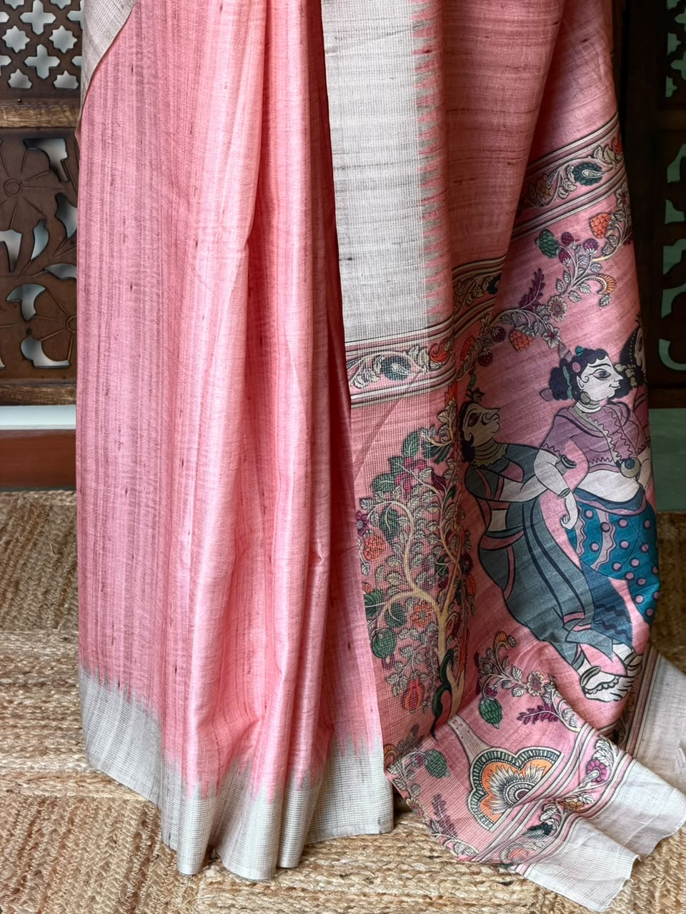 Pinkish Peach Tusser saree- PBR31T4A