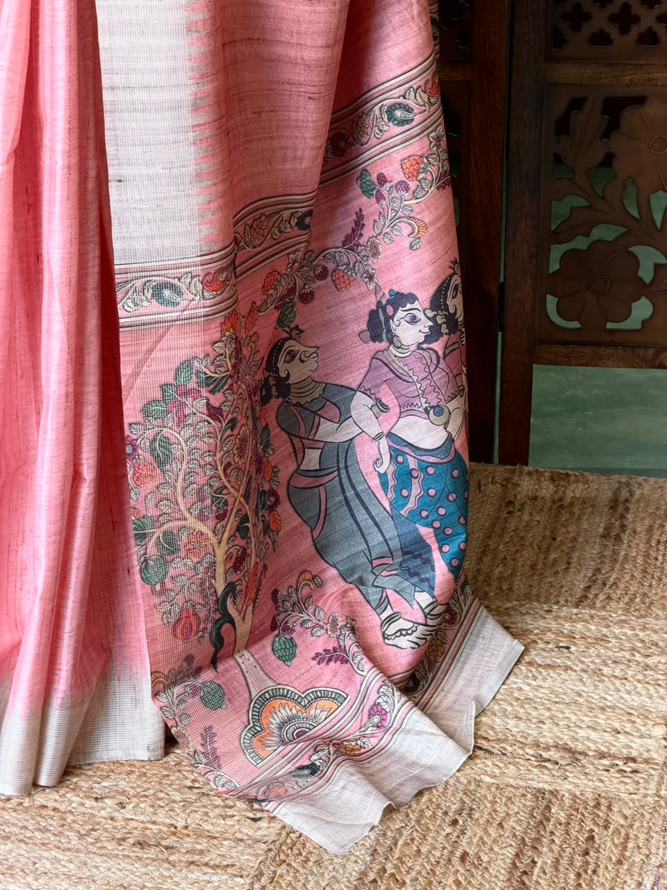 Pinkish Peach Tusser saree- PBR31T4A