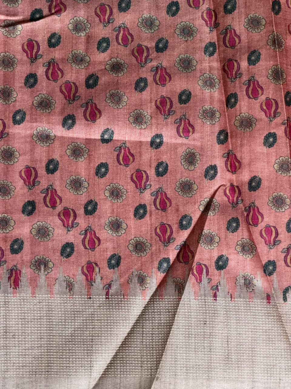 Pinkish Peach Tusser saree- PBR31T4A