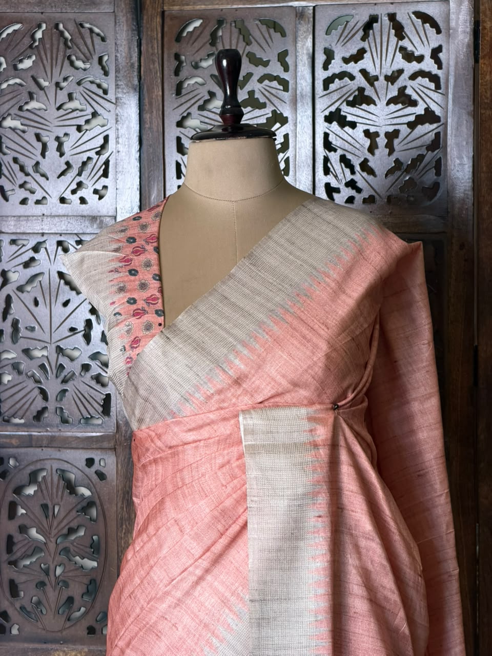 Peach Tusser saree- PBR31T4