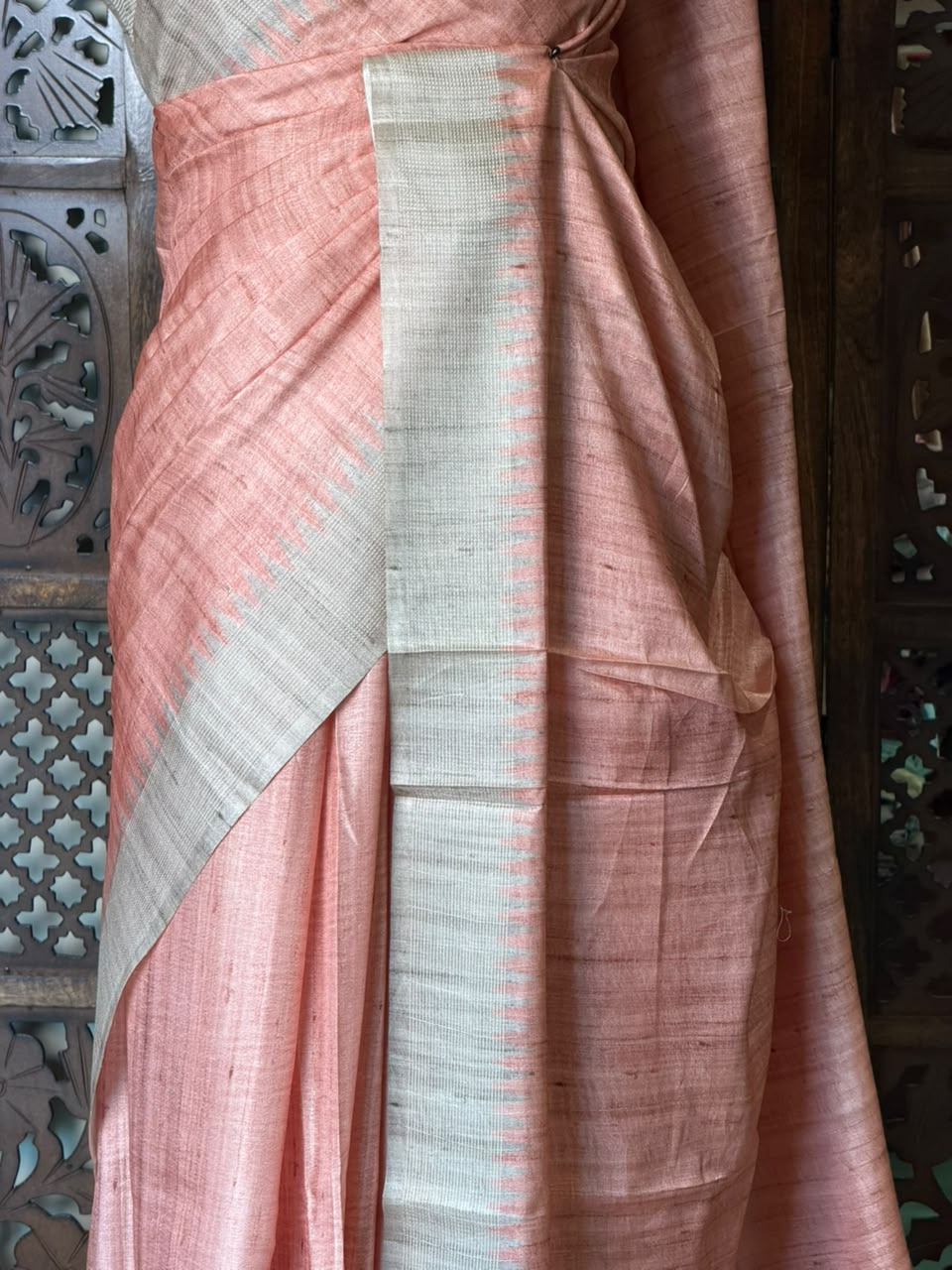 Peach Tusser saree- PBR31T4