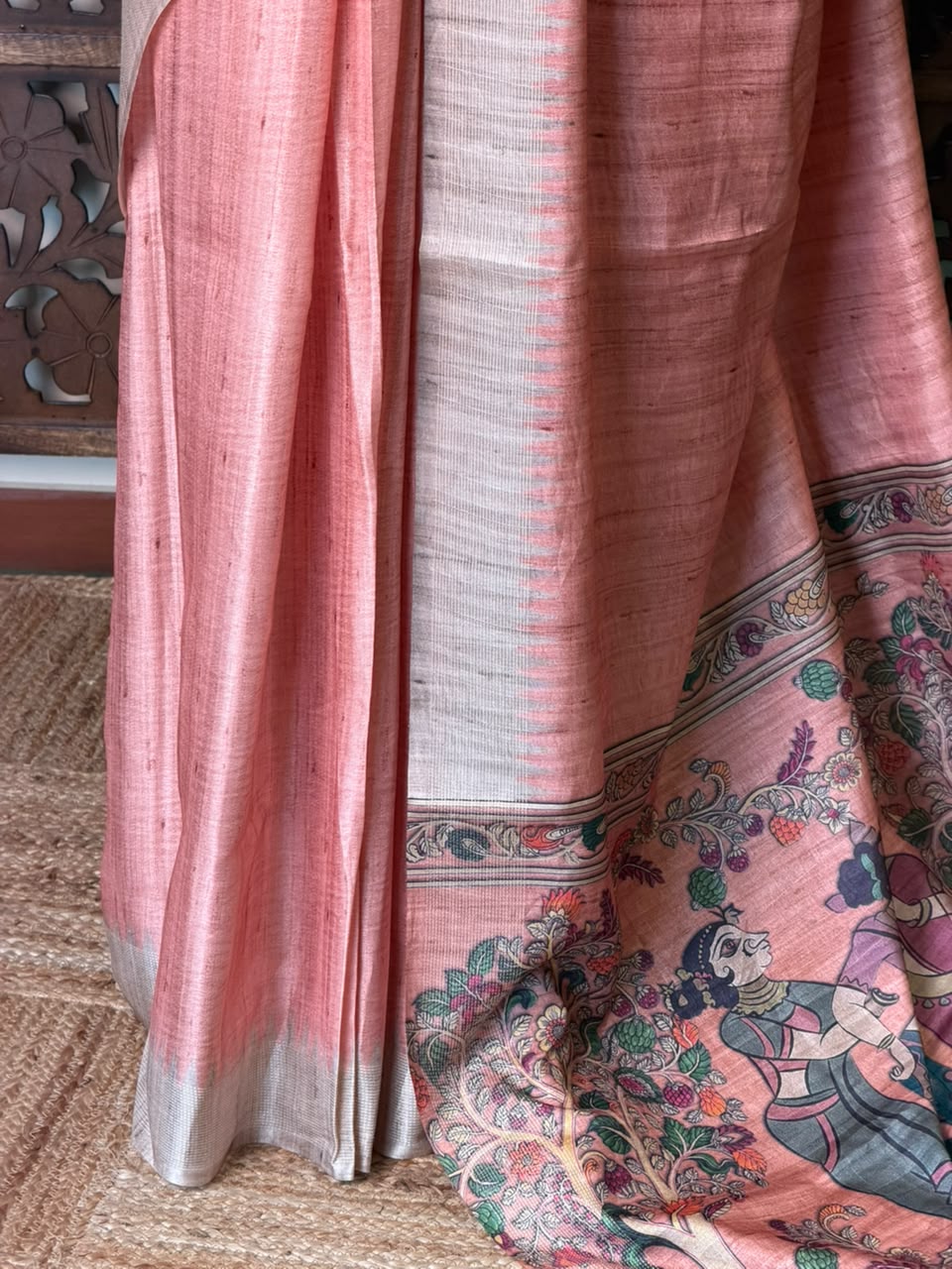Peach Tusser saree- PBR31T4