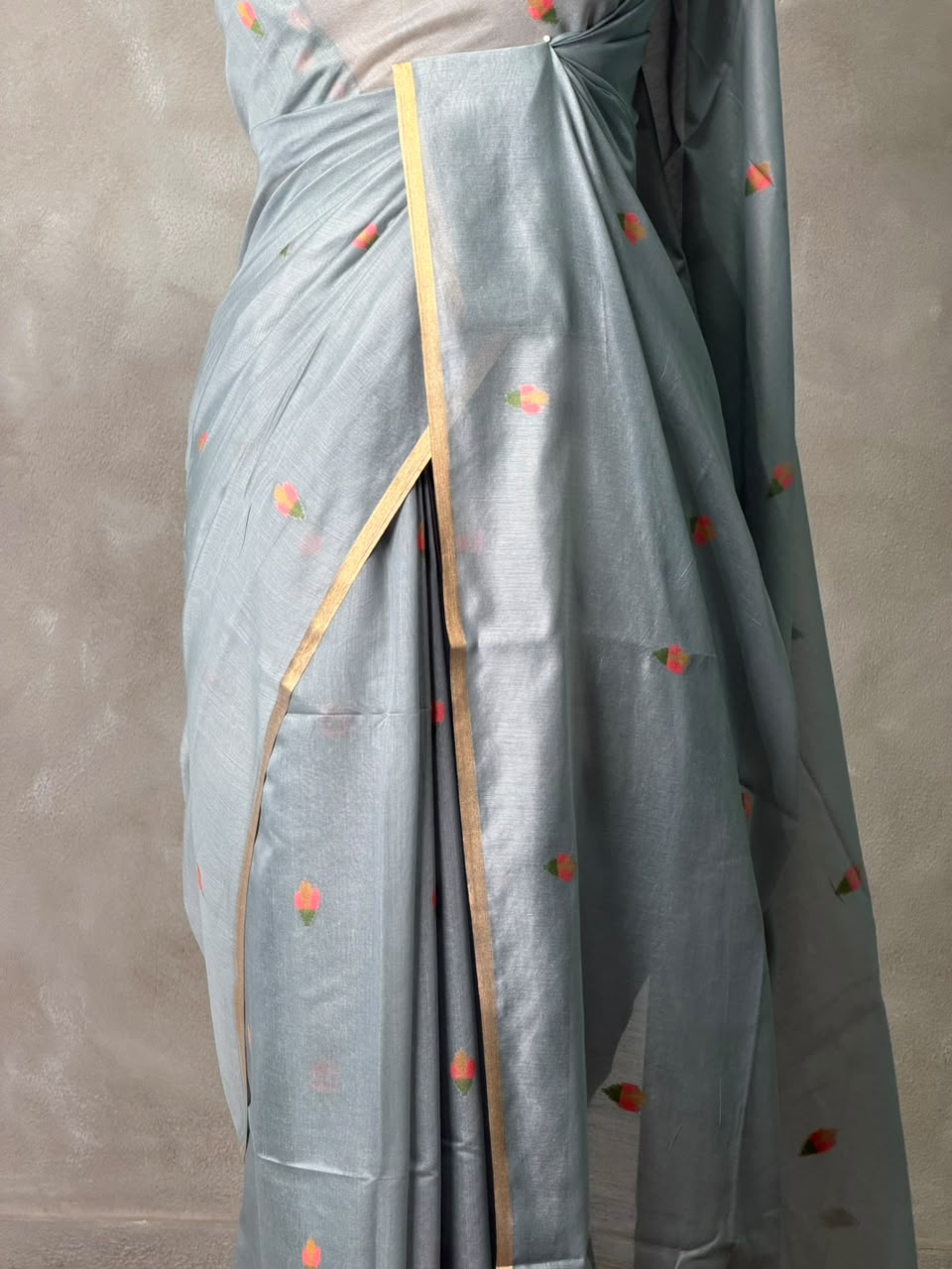 Grey Chanderi silk cotton Jamdani woven saree- PBRJ11
