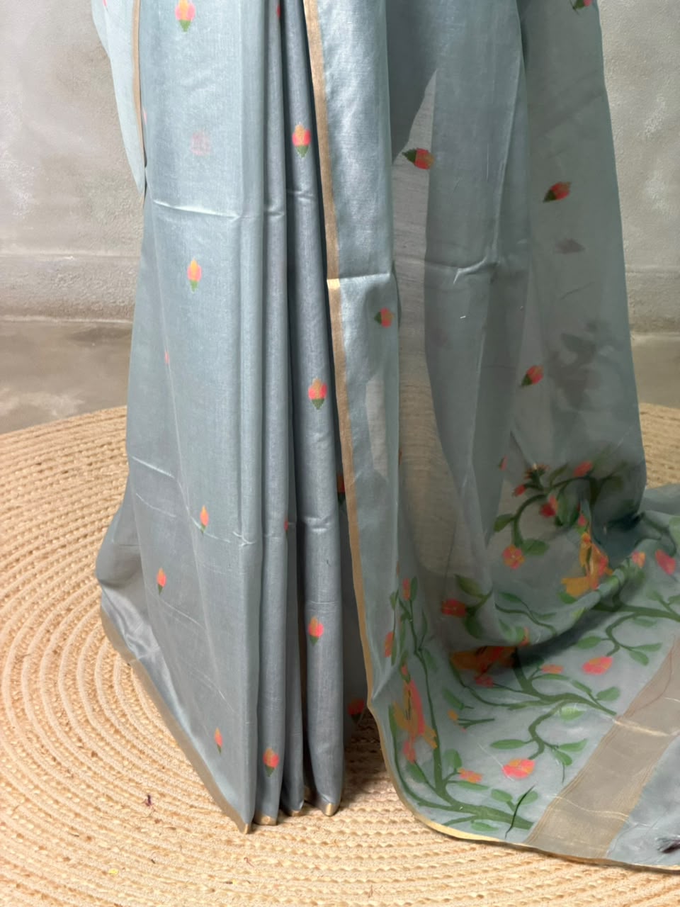 Grey Chanderi silk cotton Jamdani woven saree- PBRJ11