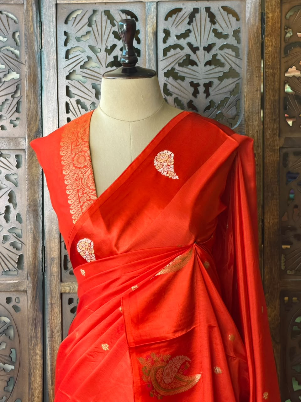 Orange Banarasi Crape silk saree - PBRHB1