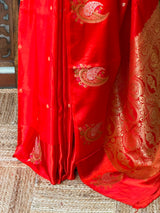 Orange Banarasi Crape silk saree - PBRHB1