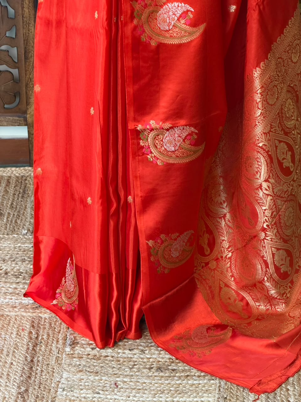 Orange Banarasi Crape silk saree - PBRHB1